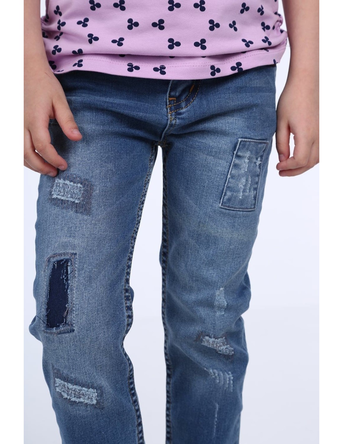 Pantaloni fete din denim cu plasture NDZ207 - Magazin online - Boutique